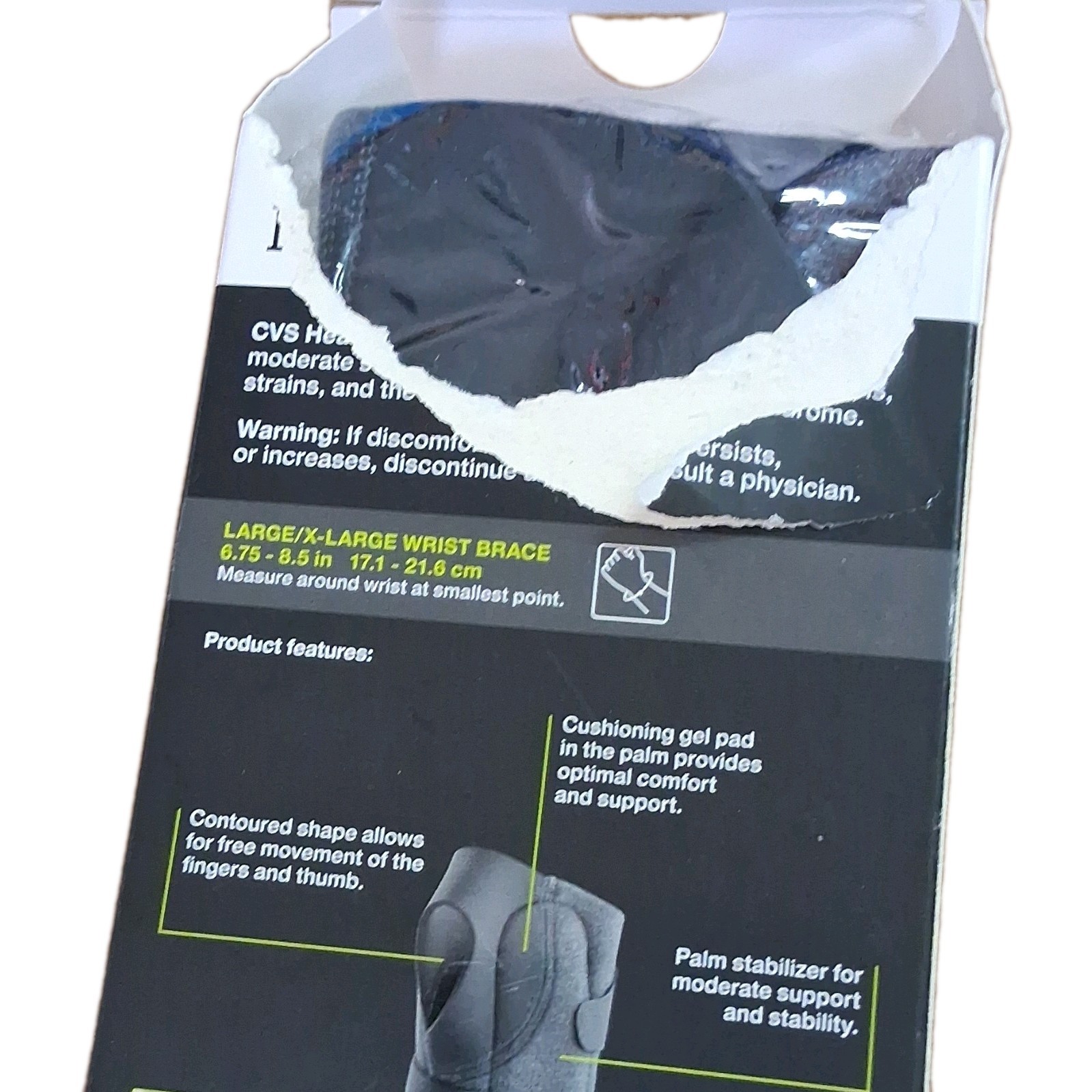 CVS Health Stabilizing Compression Wrist Brace Gel Pad Left LG/XL Gray