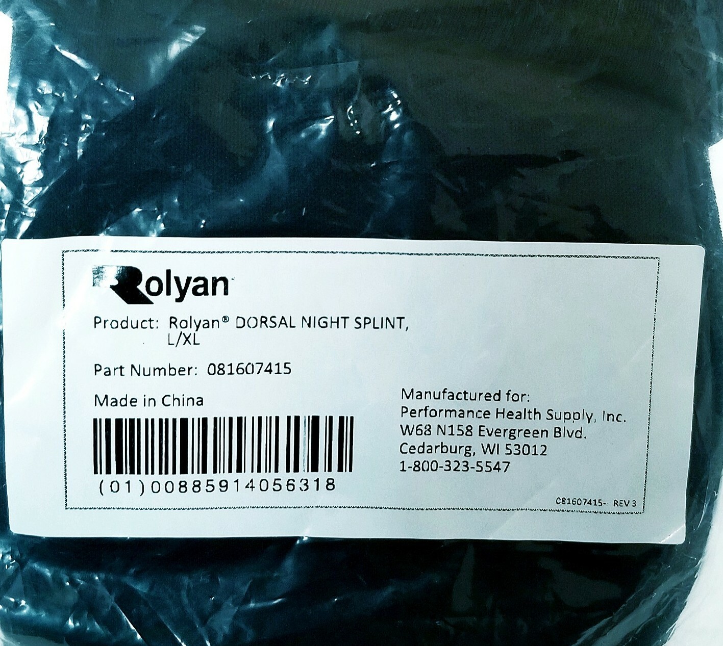 Rolyan Dorsal Night Splint Ankle Splint for Arch Discomfort Black Size L/XL New