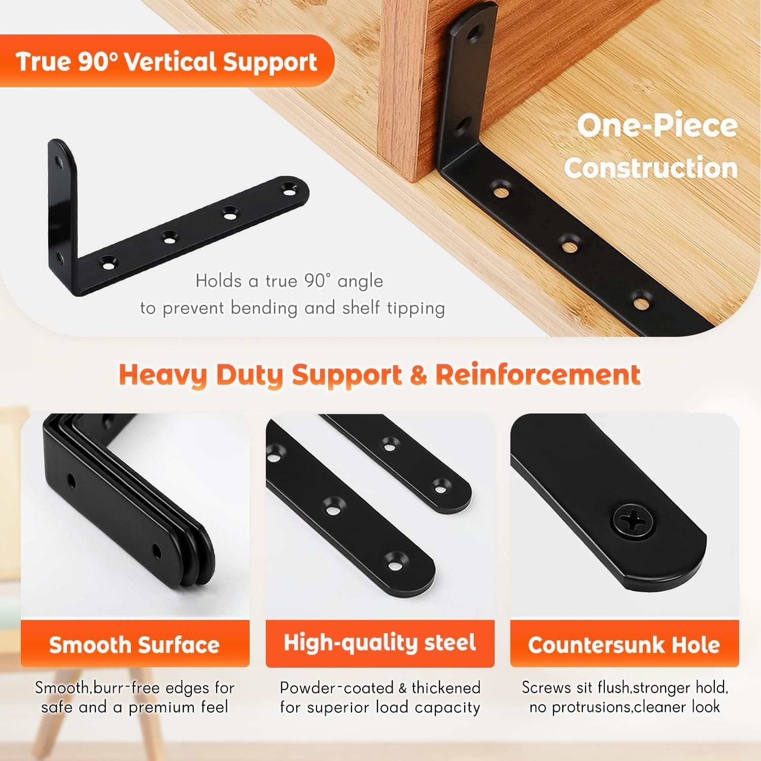 Wall Hanging Bracket 12PCS – Black Steel L Corner