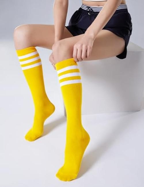 Women’s Knee High Socks Outdoor Sport Athletic One Size 1 Pack Yellow White