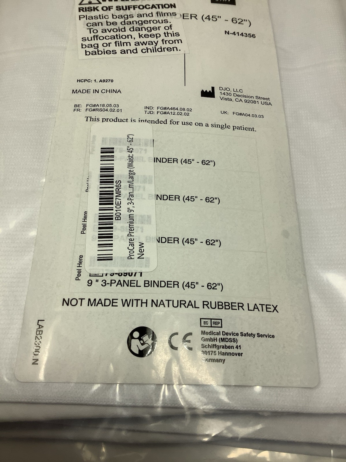 Procare Elastic Compression Binder – 9” 3-panel Size 45in to 62in NEW
