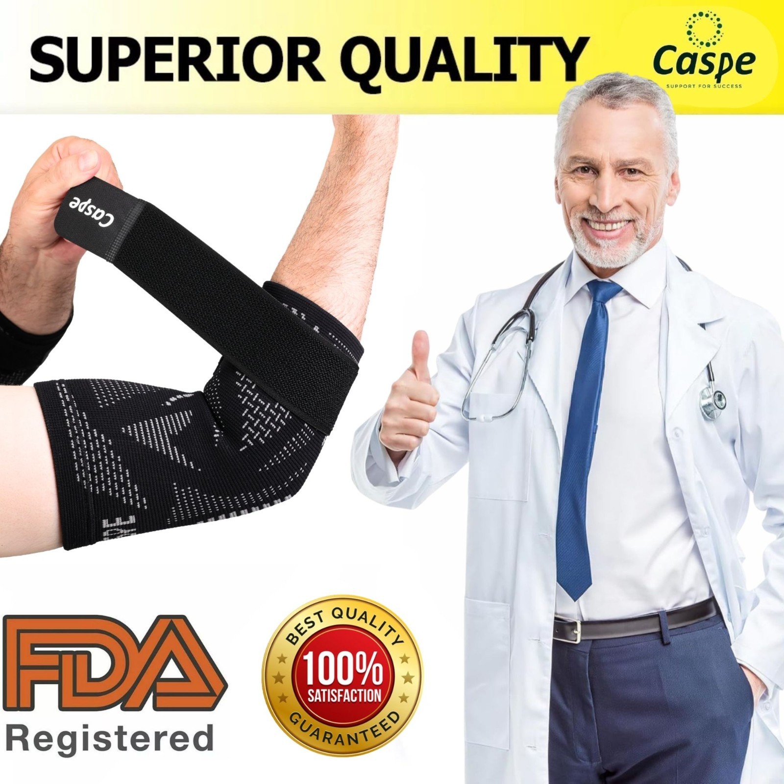 Caspe 2-Pack Elbow Sleeve Brace Wrap Adjustable Support Arm Arthritis Tendonitis