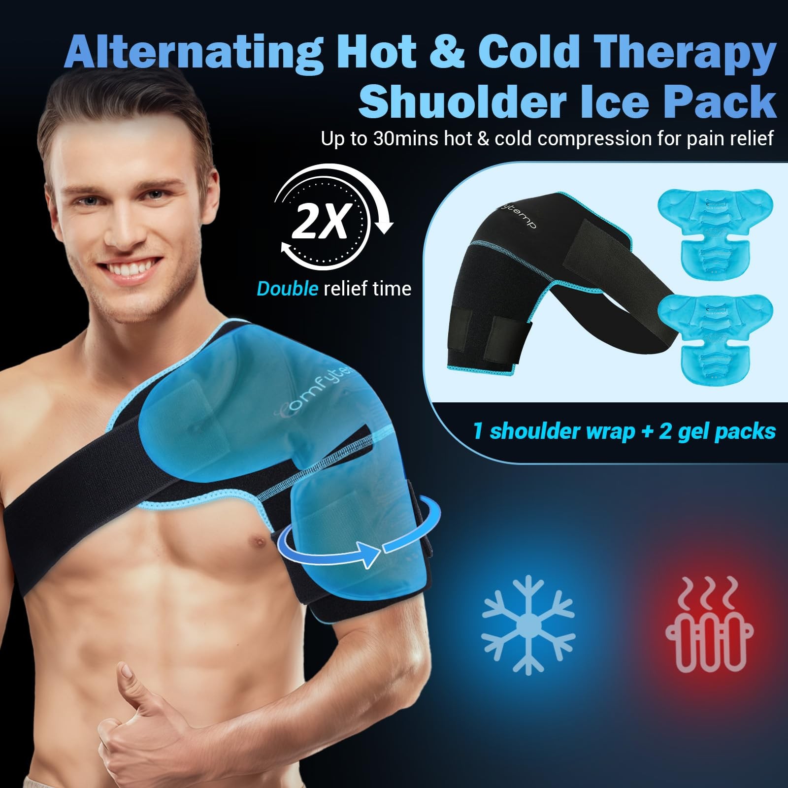 Comfytemp Shoulder Ice Pack Wrap Brace Compression Sleeve S/M, Black