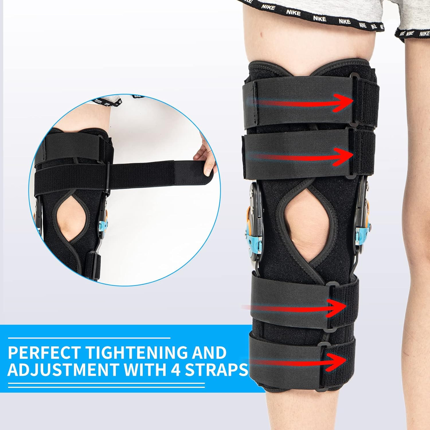 Hinged ROM Knee Braces Adjustable Knee Immobilizer Support for Knee Pain ACL MCL
