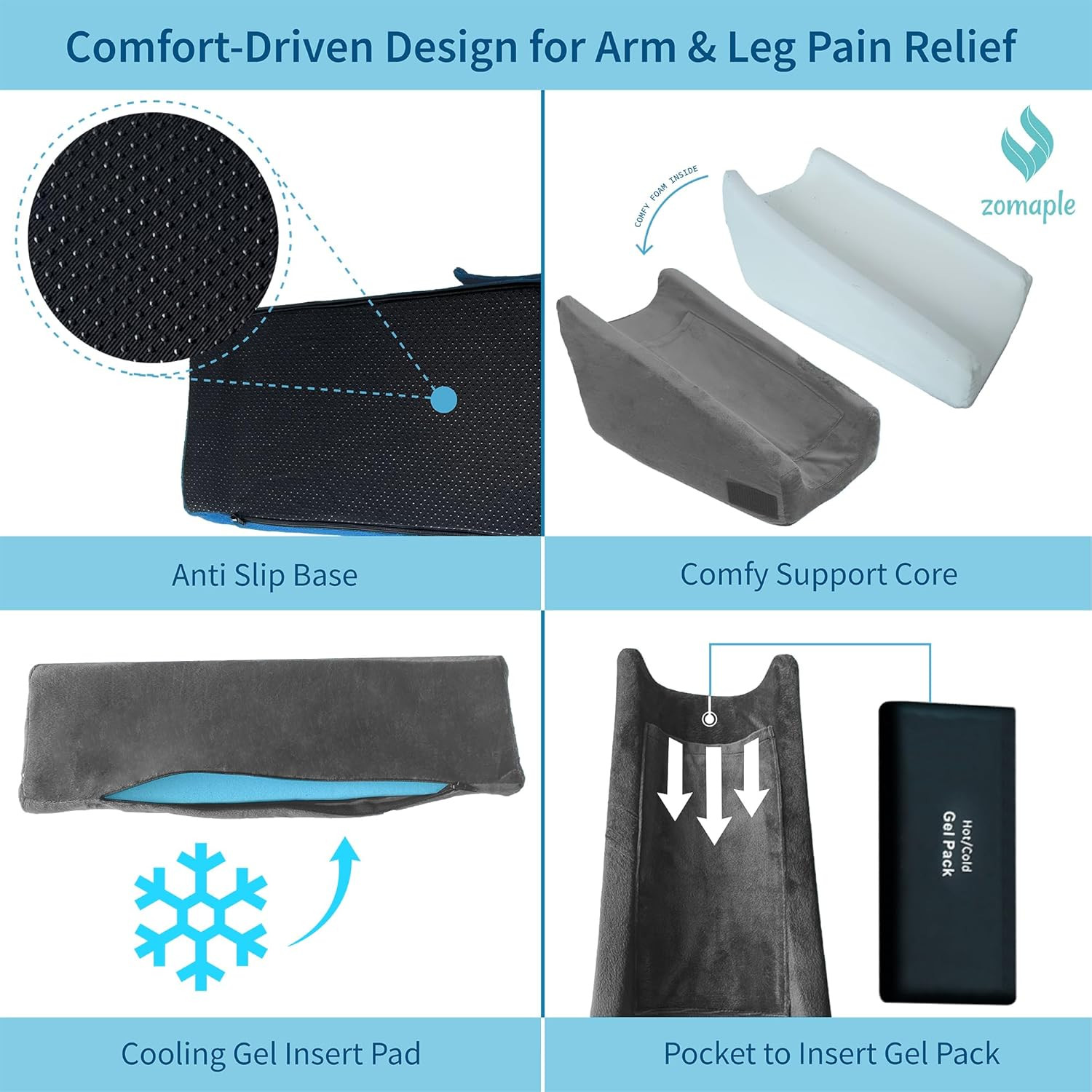 Adjustable Arm Elevation Pillow with Memory Foam & Hot/Cold Pack for Recovery