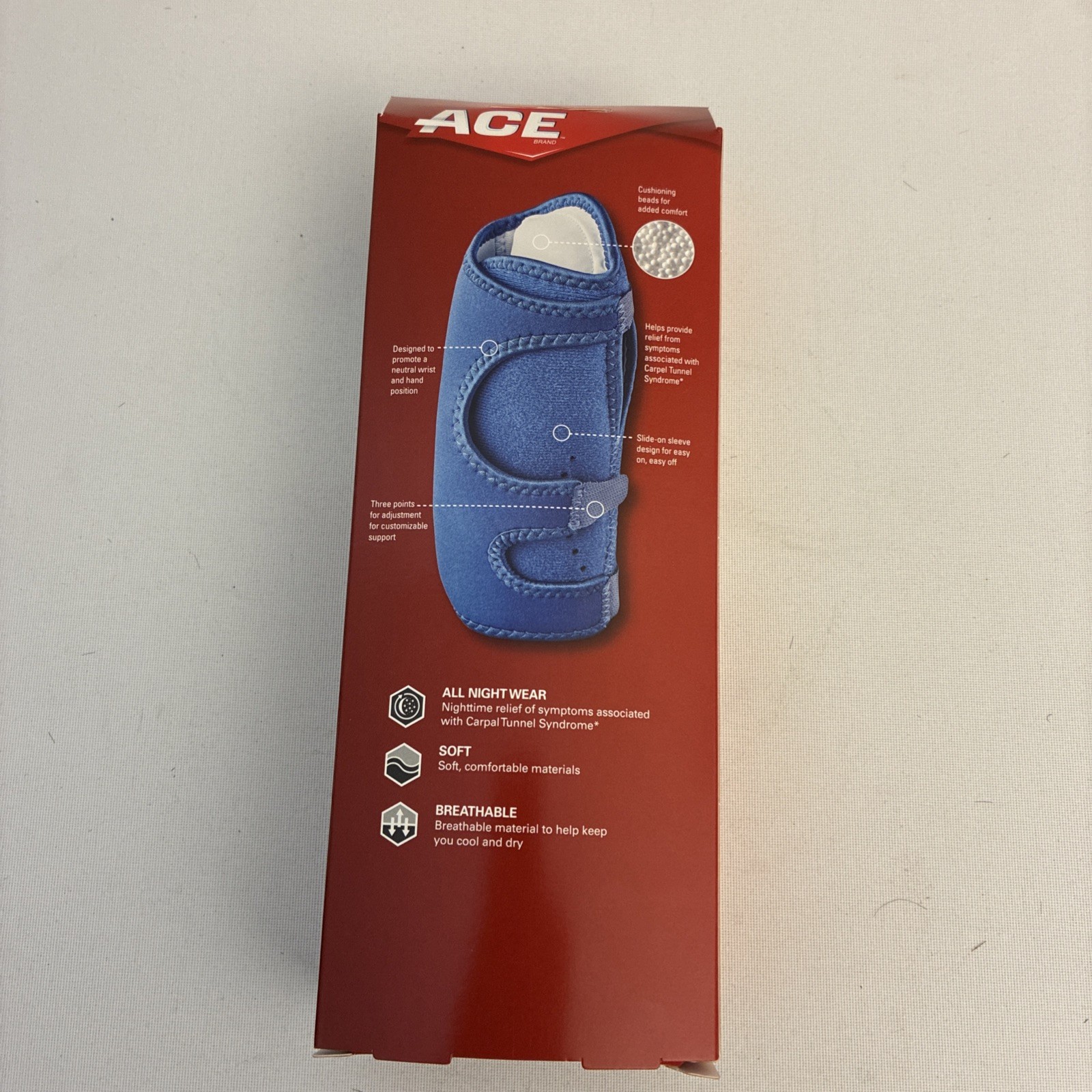 ACE Night Wrist Sleep Support, Adjustable, Blue, Helps Provide Relief from Sy…