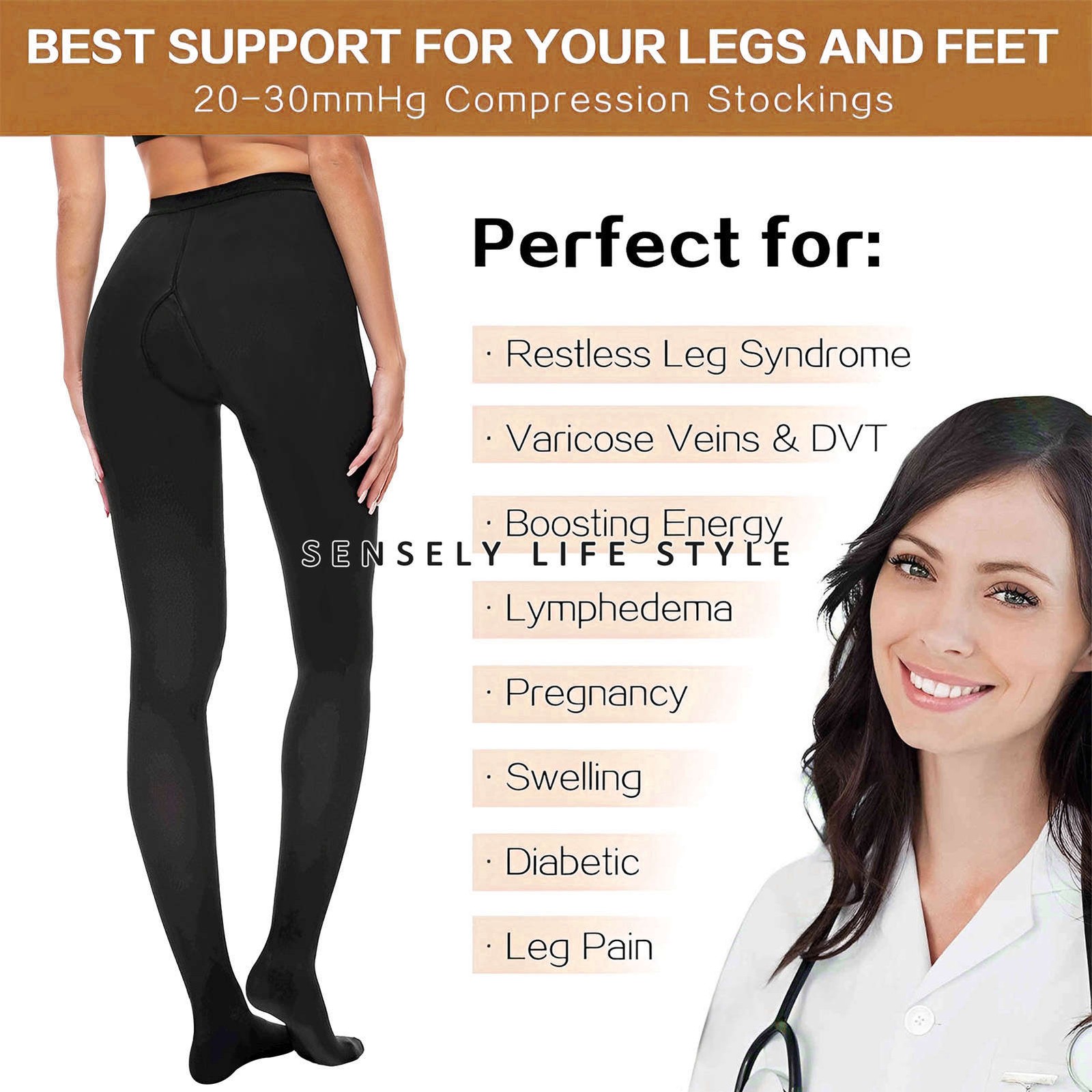 Compression Pantyhose for Women 20-30mmHg Closed Toe for Swelling Relief S-XXL