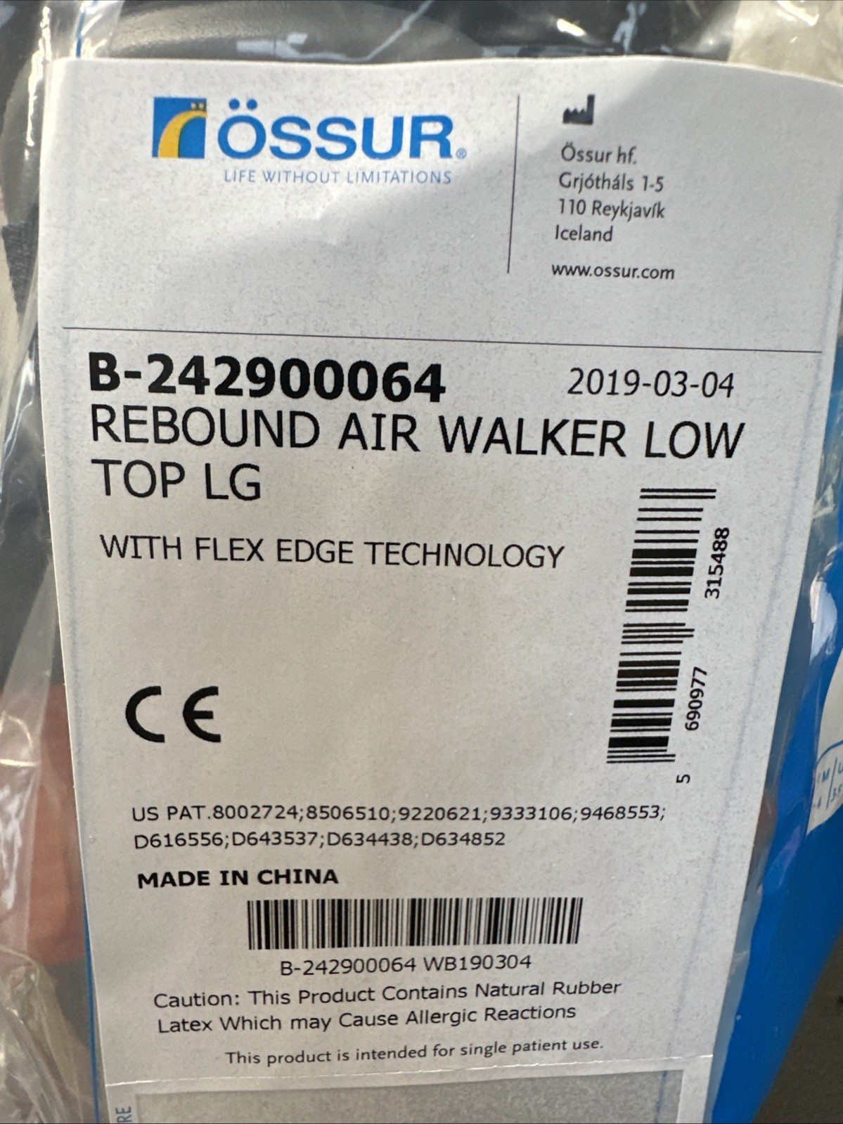 Ossur Rebound Air Walker Low Top Short Boot Size Large