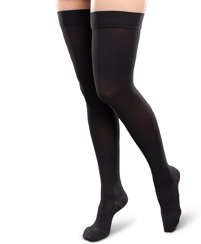 Therafirm Opaque Women’s Thigh High – 30-40mmHg Firm Compression (Black, Medium