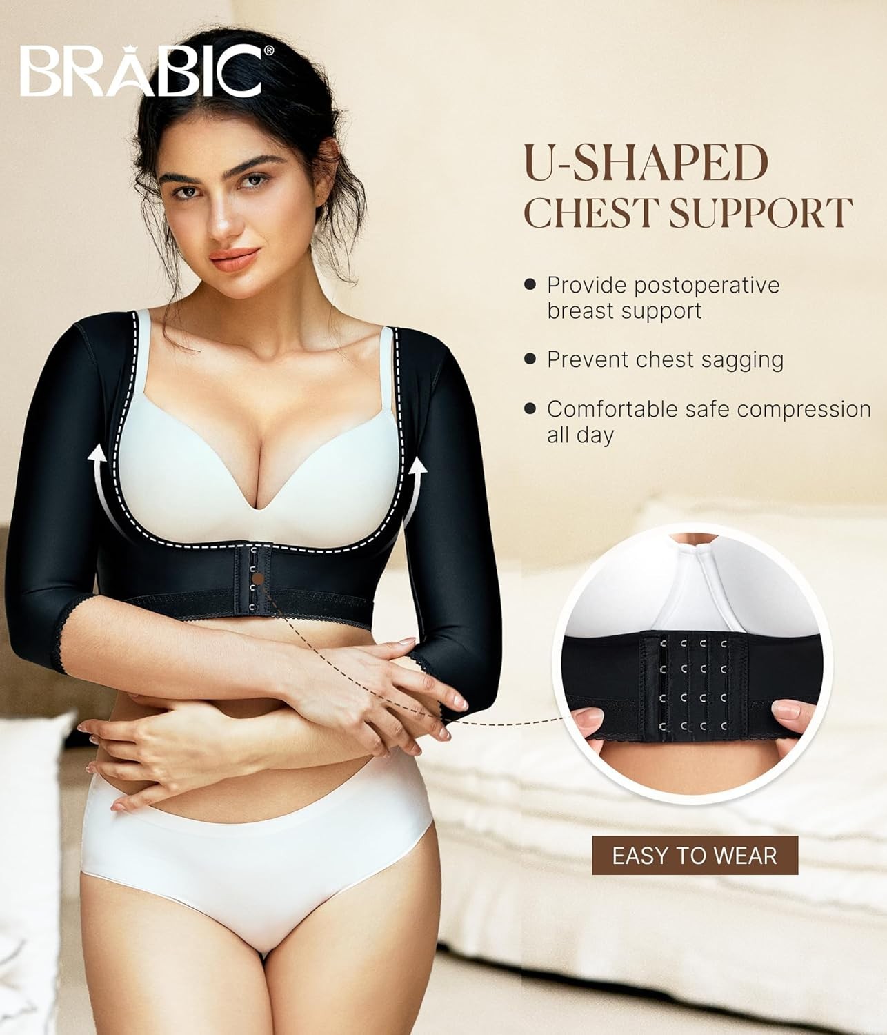 3/4 Sleeve Upper Arm Shaper Black Compression Sleeves Lightweight Shapewear