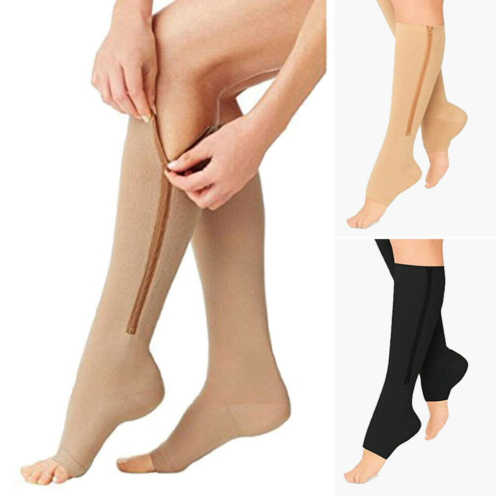 15-20 mmHg Mild Zipper Compression Socks Leg Calf Relief Open Toe Socks For Men
