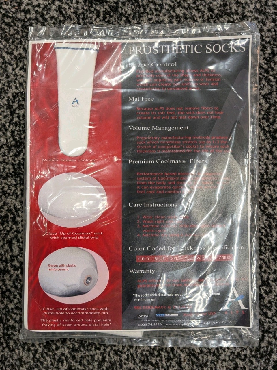 Alps Prosthetic Coolmax Sock 1 Ply White Size Medium Regular with Hole Lot of 5