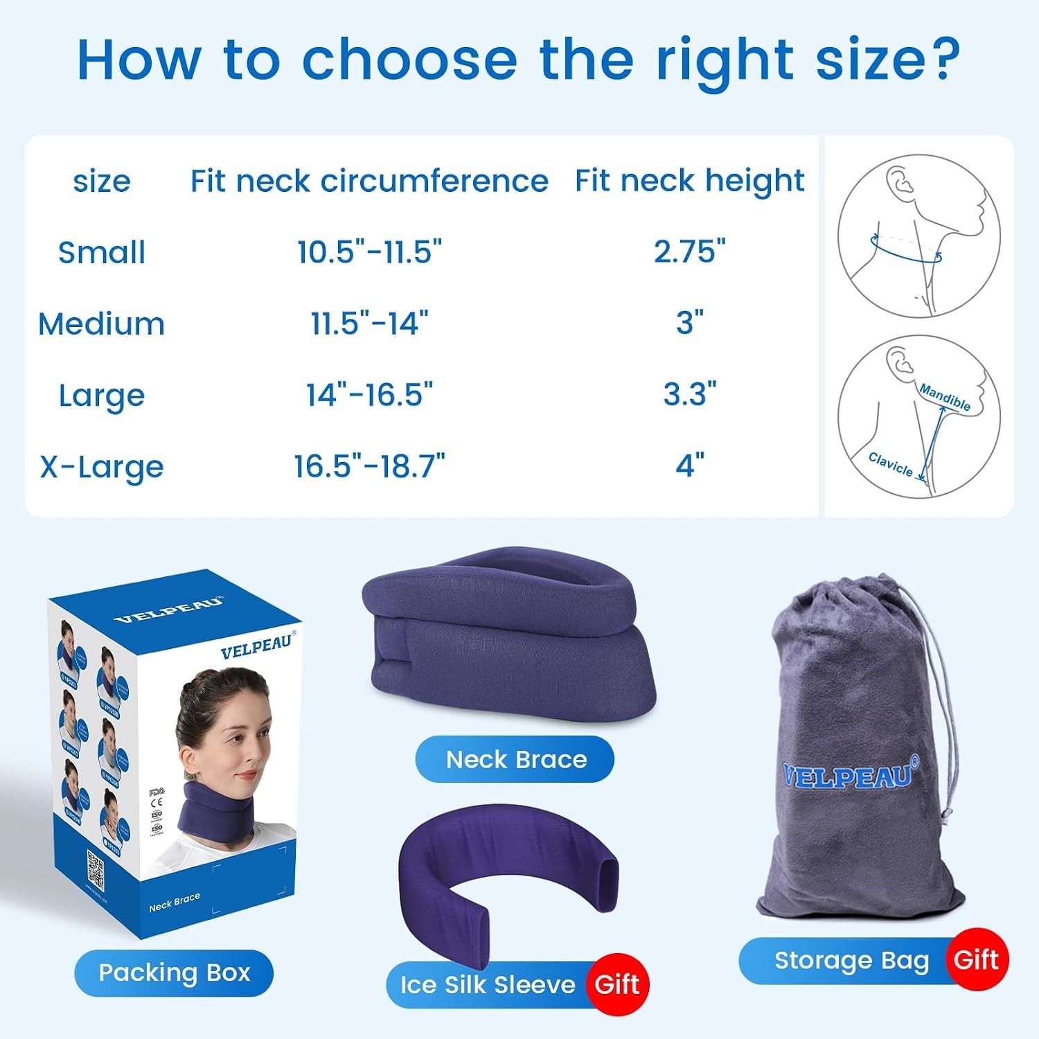 Adjustable Neck Brace in Comfort Blue – Lightweight Relief for Sleeping & Travel