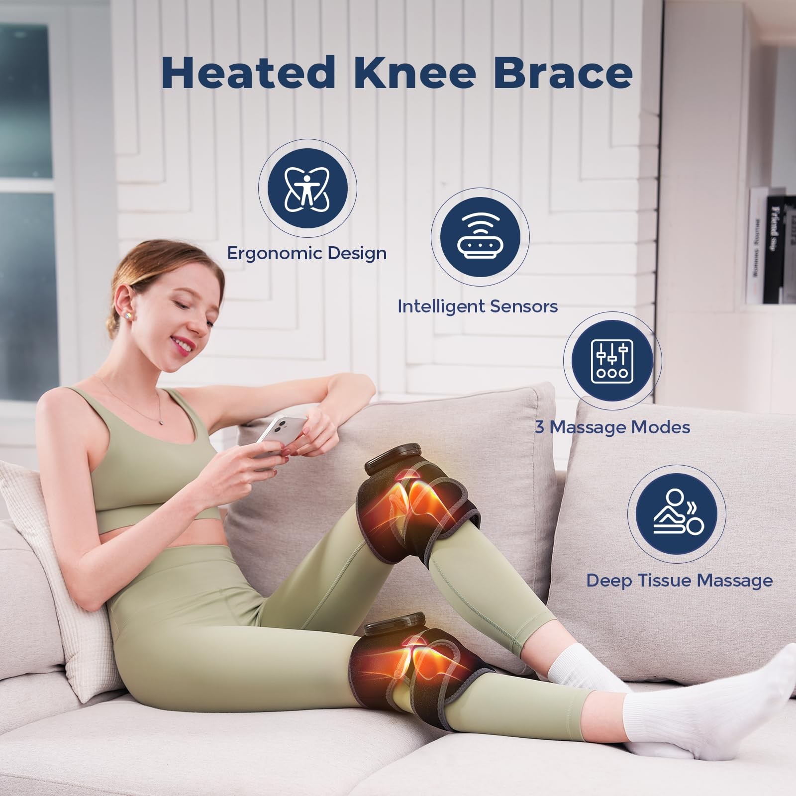 Cordless Heated Knee Massager, 3-in-1 Heating Pad with 3 Vibration and Heatin…