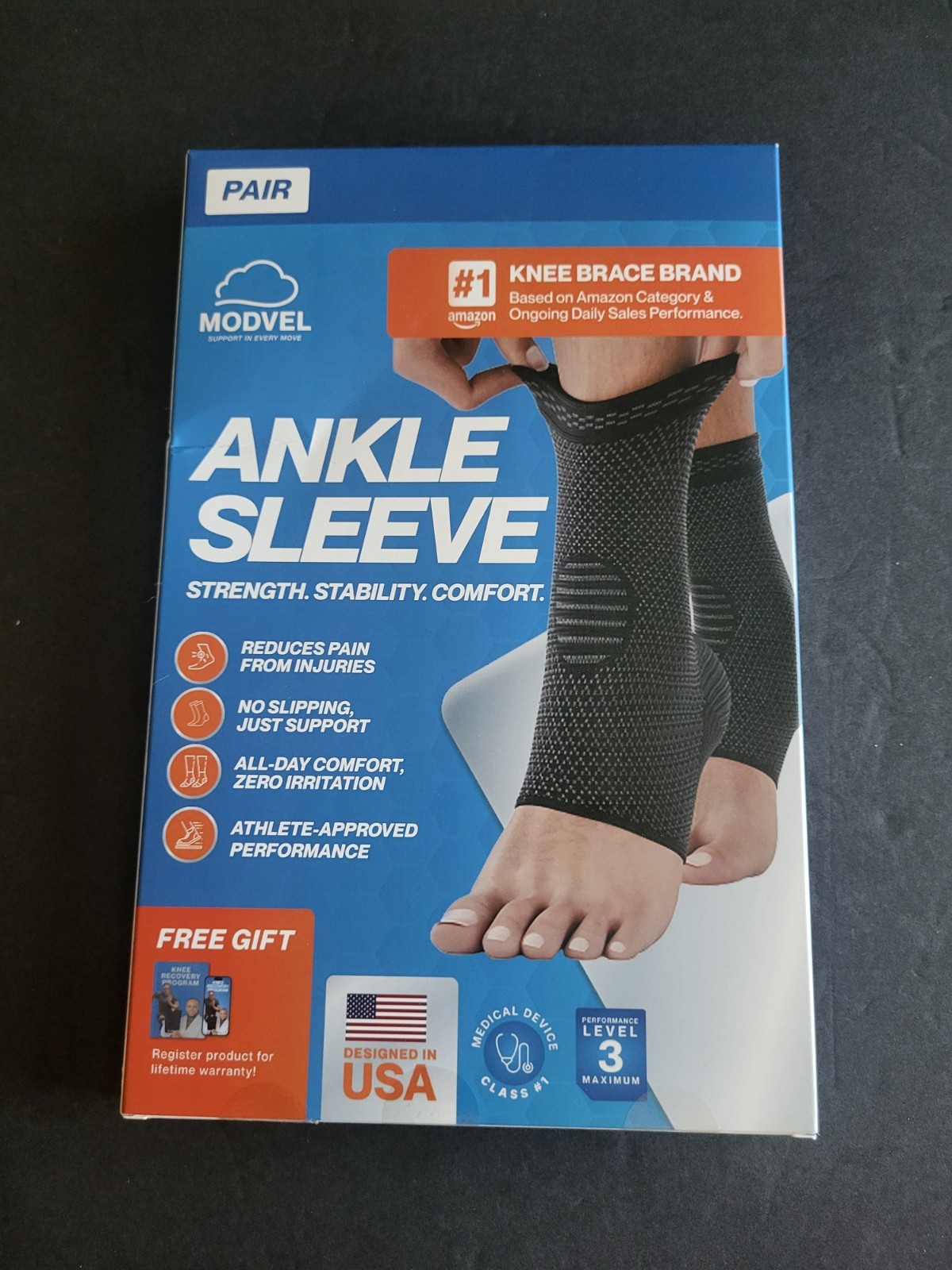 Modvel Ankle Sleeve – Pair – Size Large – Pink and White – Open Box