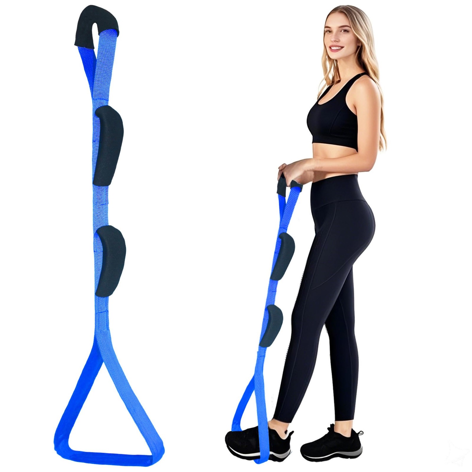 Blue Leg Lifter Strap for Hip/Knee Surgery Recovery – Rigid Handle, Large Foot L