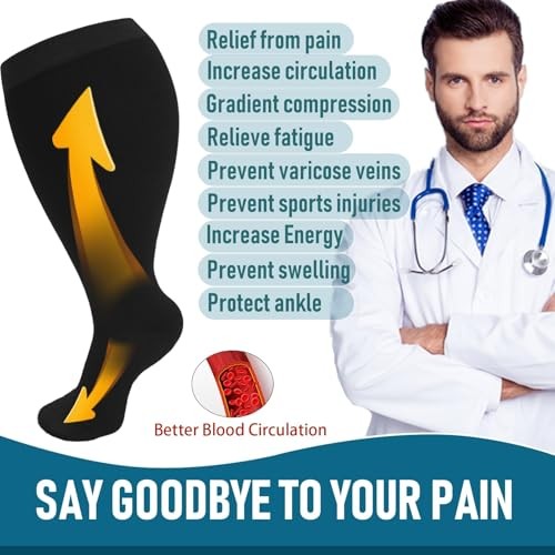 4 Pairs Plus Size Compression Socks,Extra Wide Calf 20-30 mmHg XX-Large Black