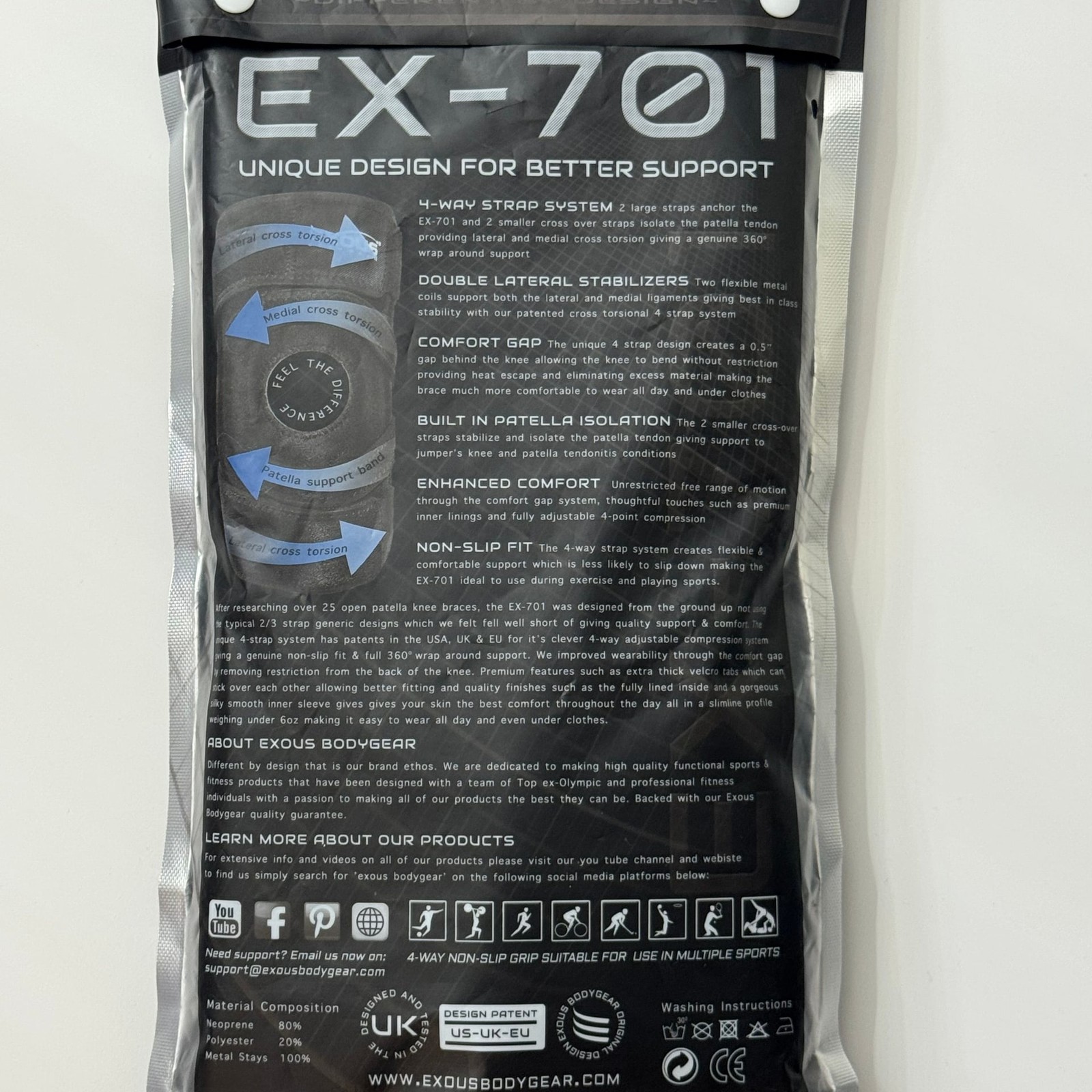 EXOUS BODYGEAR EX-701 Knee Brace Support For Knee Pain Non Slip