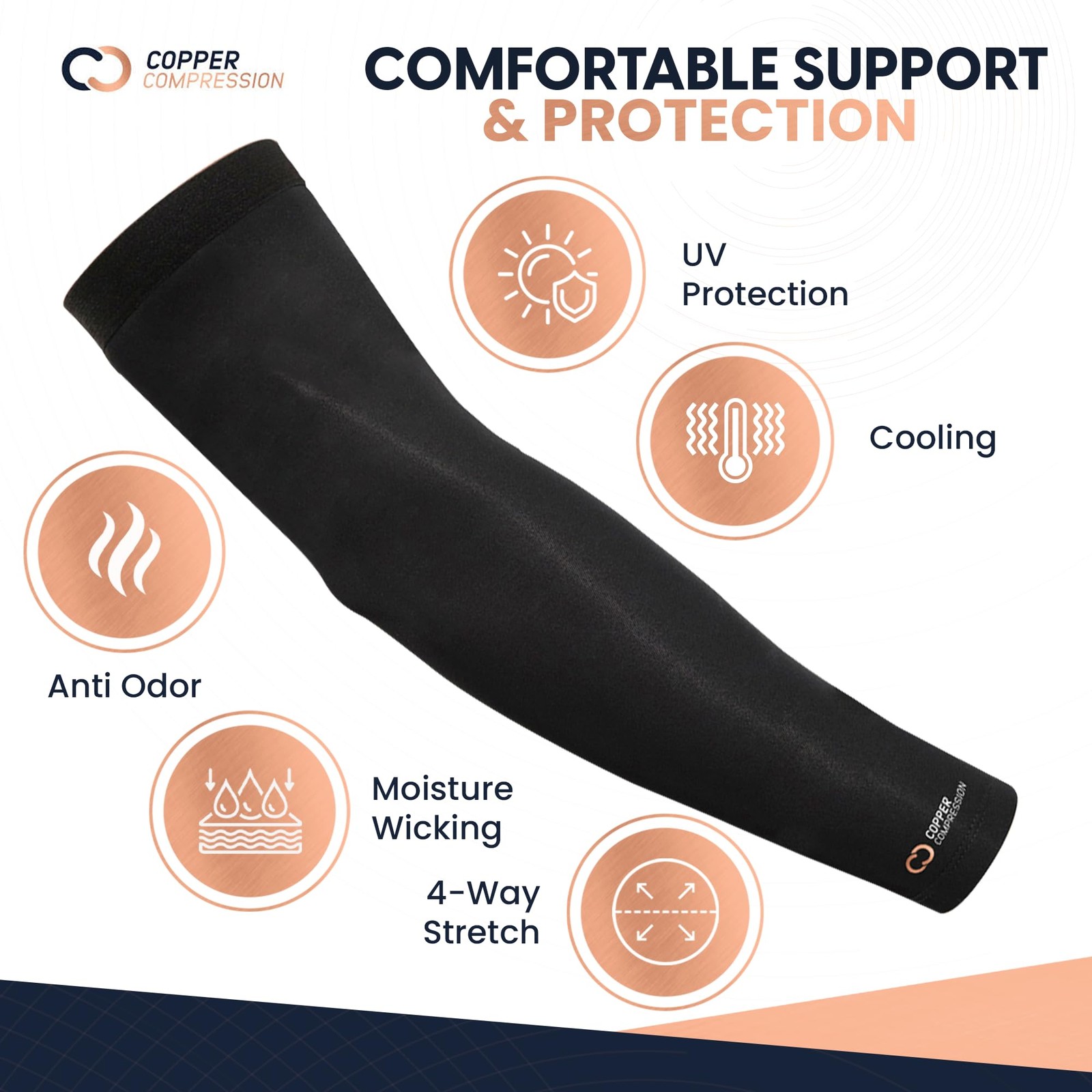Copper Compression Arm Sleeve – Copper Infused Full Arm Brace for Forearm, Bi…