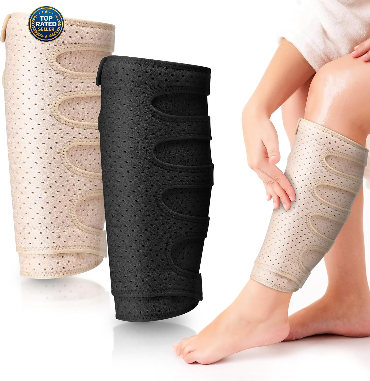 2 Pcs Lymphedema Compression Wraps Calf Adjustable Brace 5 Strap Leg Wraps for L