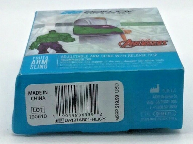 Marvel THE HULK Adjustable Arm Sling with Release Clip Shoulder Mild YOUTH