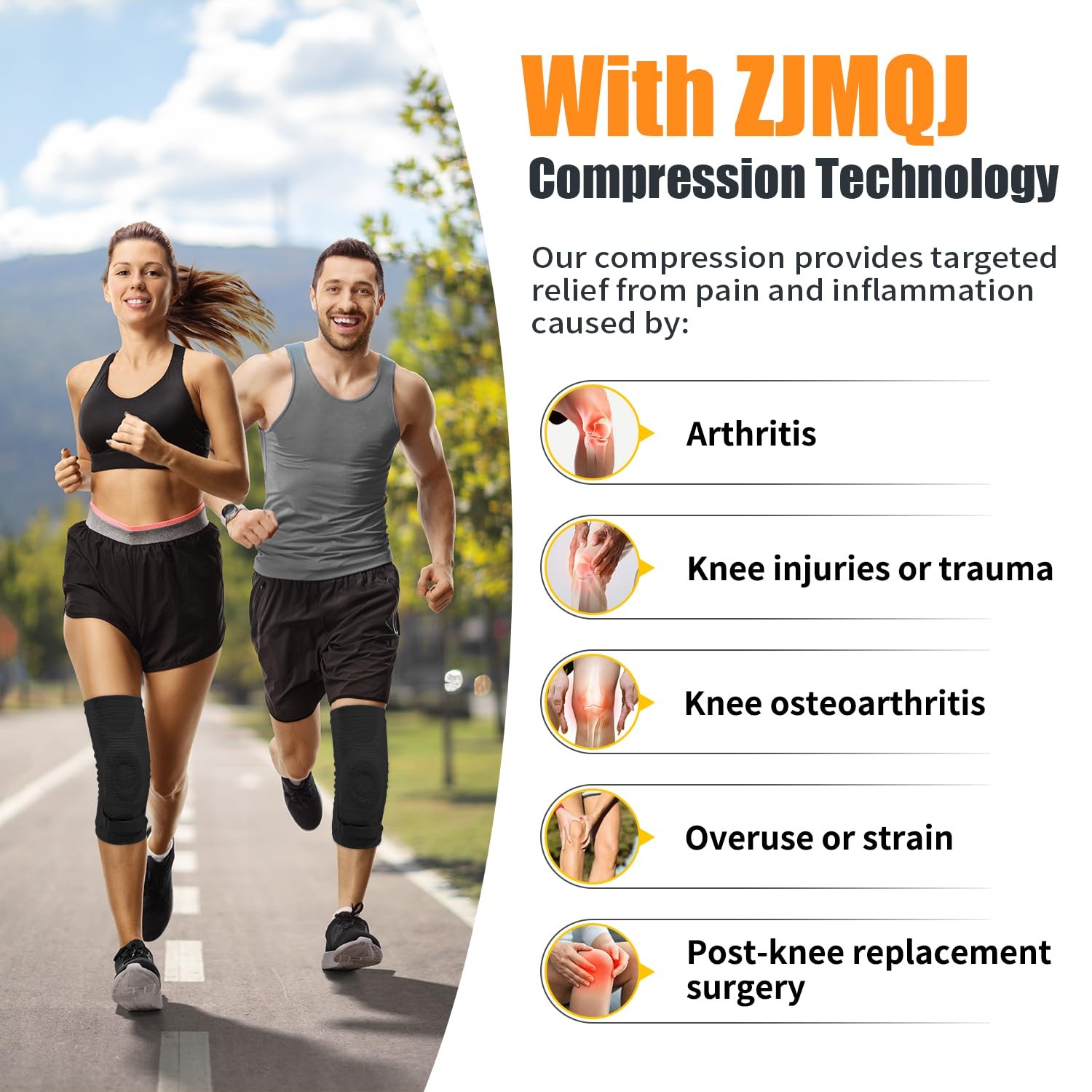 ZJMQJ Knee Brace for Women and Men, Sleeve with Patella Pad Large, Black