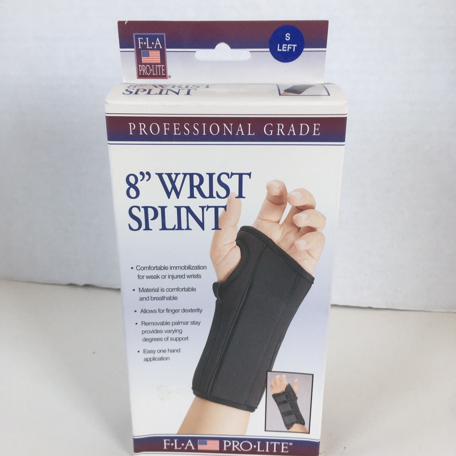 Professional Grade FLA Pro Lite 8″ Wrist Splint Small Left Black