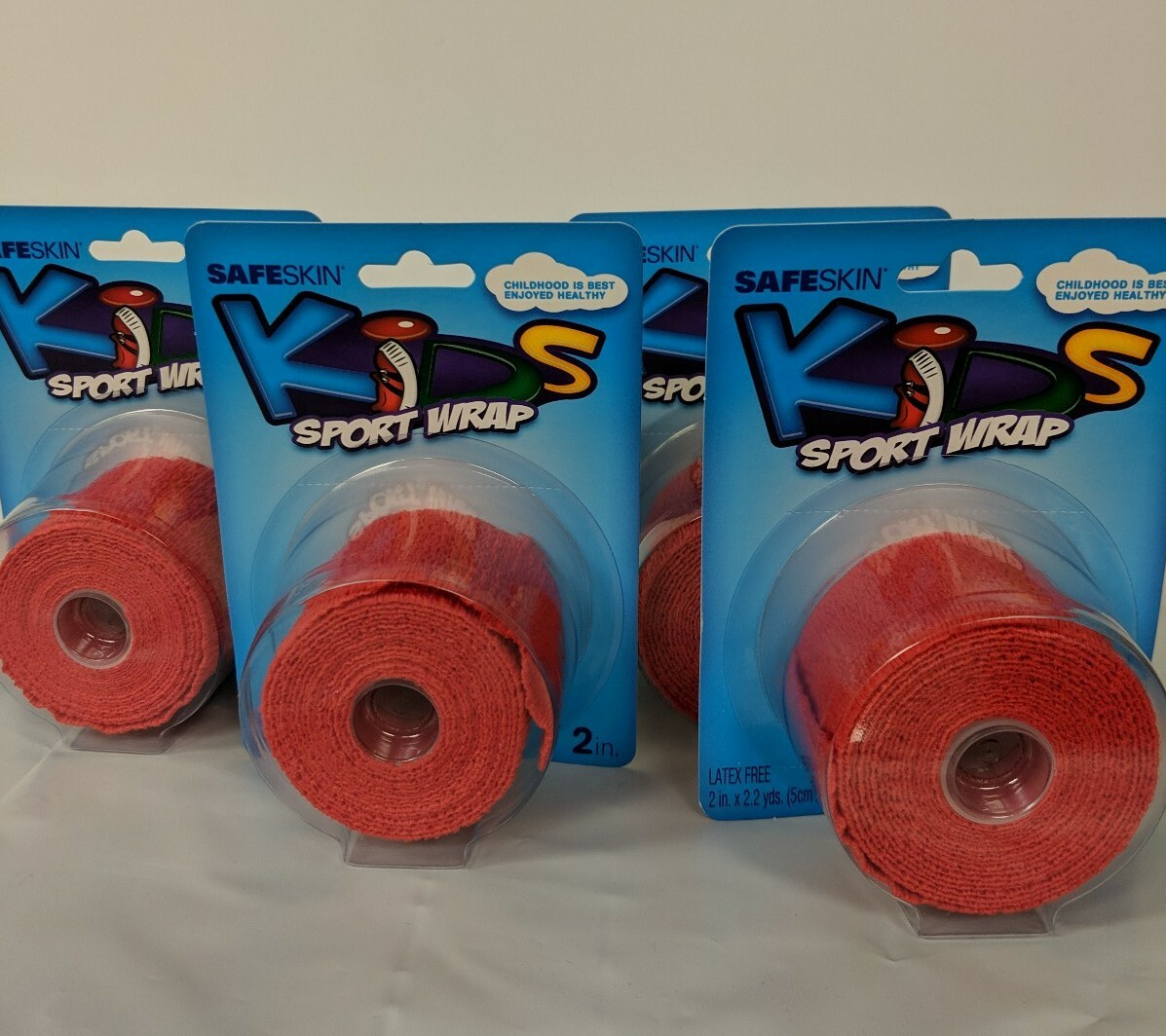 NEW SafeSkin Kids Sport Wrap 2in. Latex Free. 4 rolls/22 yds per roll