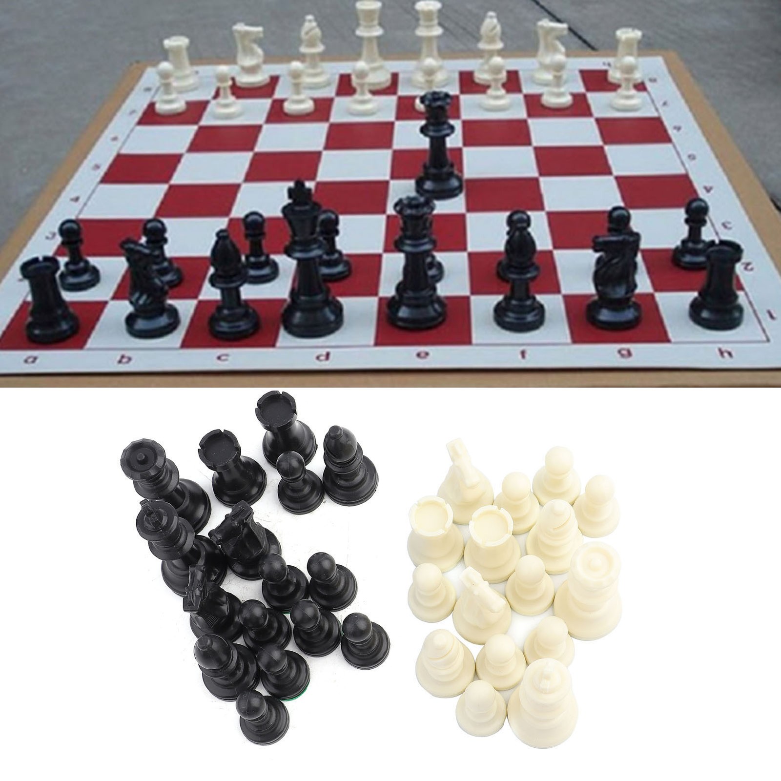 Black&White L Plastic Chessmen Set International Chess Game Complete ☆