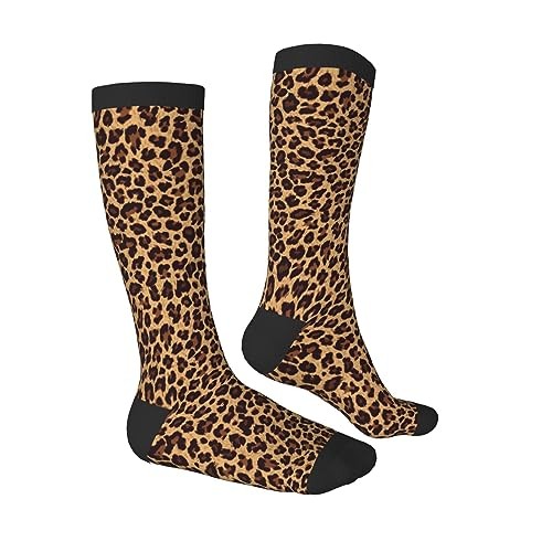 Unisex Novelty Socks for Women Men Teens Soft Knee High Crew One Size Leopard