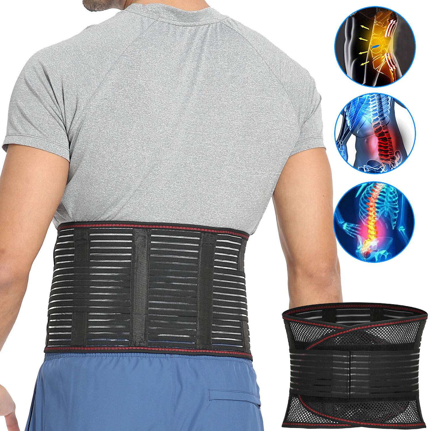 Unisex Lower Back Lumbar Support Belt Breathable Waist Brace for Pain Relief
