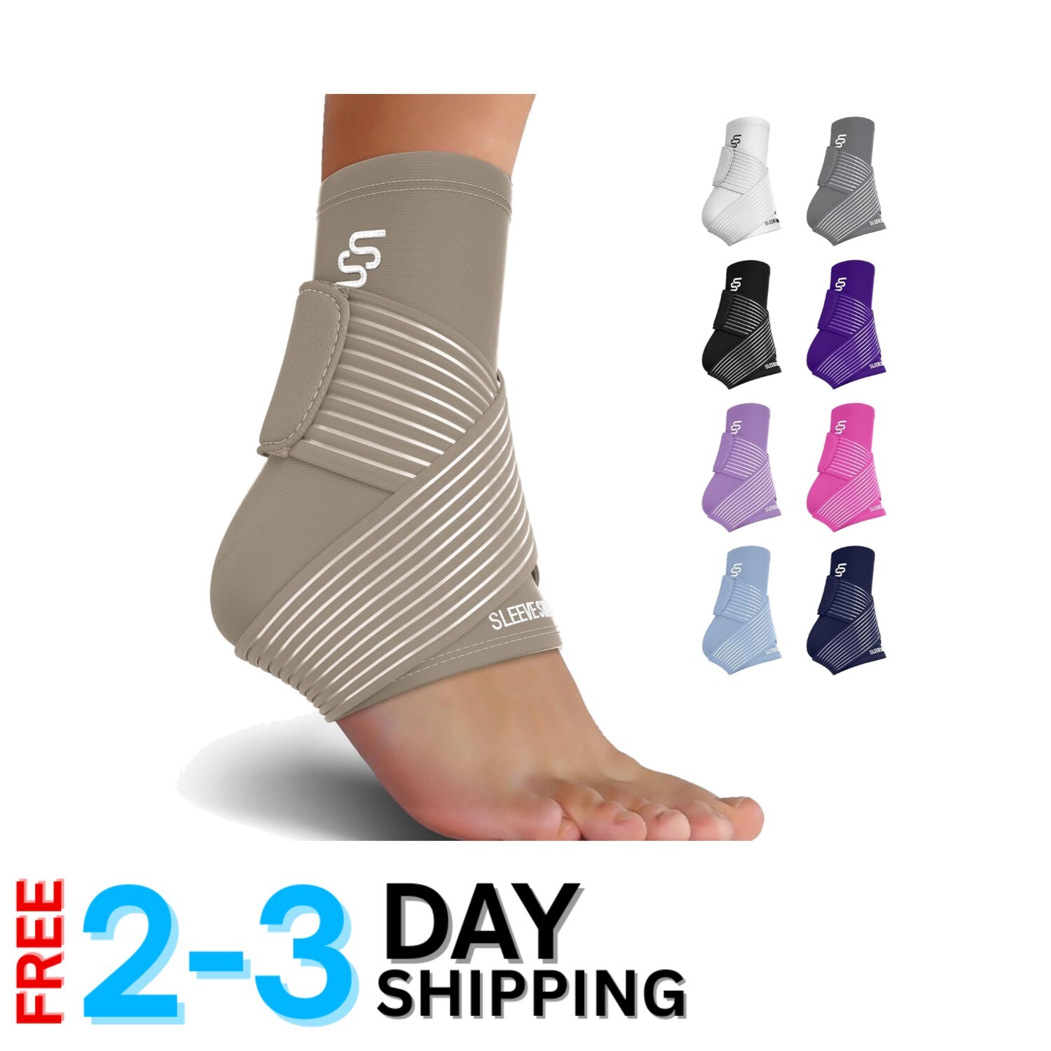 Ankle Compression Sleeve with Adjustable Strap for Sprain & Plantar Fasciitis