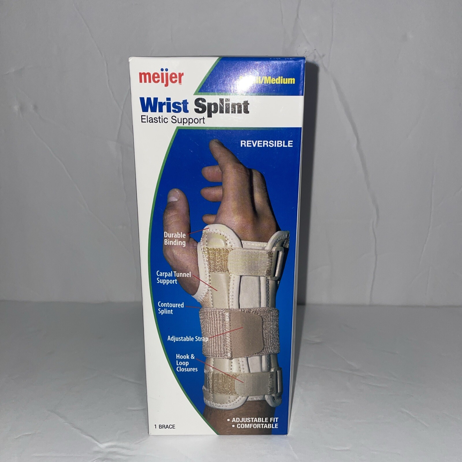 Wrist Splint Brace Elastic Support Reversible Adjustable Beige Small / Med NIB
