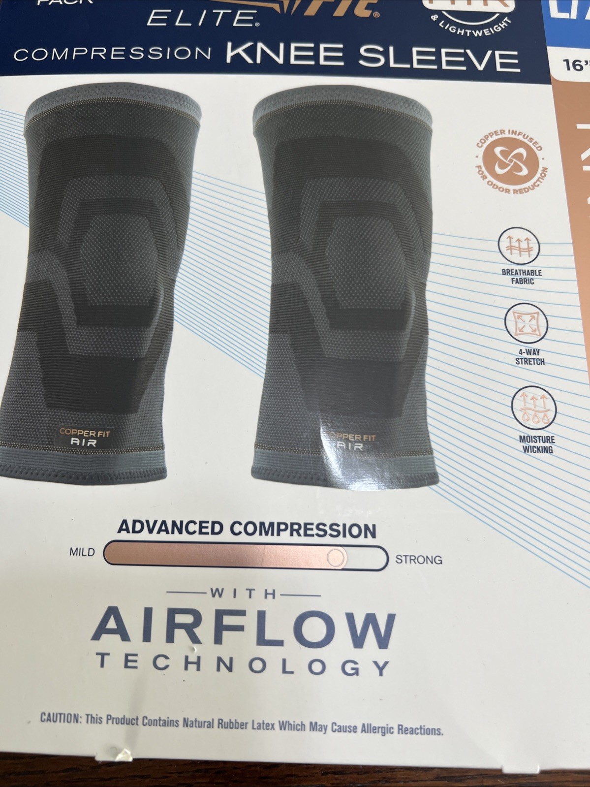 Copper Fit Elite Compression Knee Sleeve 2 Pack L/XL 16-20″ Airflow Technology