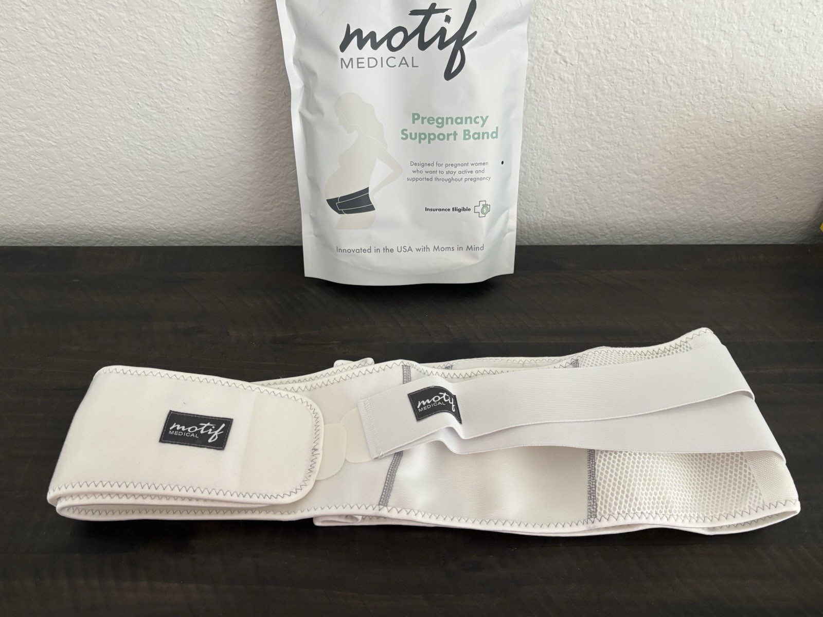 Motif Medical Pregnancy Support Band Adjustable Mesh Belly/Back Brace L White