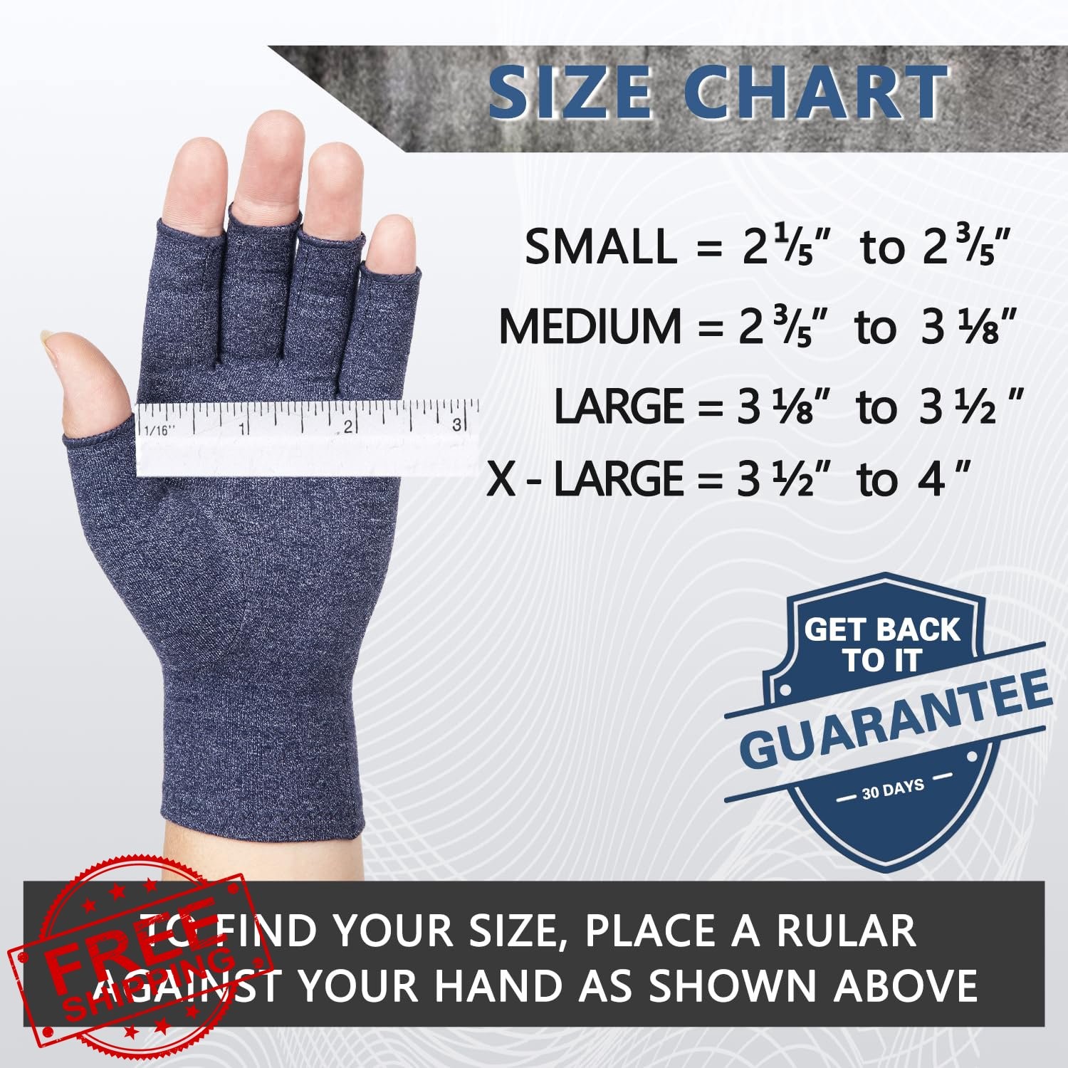 HENOTIC Arthritis Compression Gloves Fingerless Navy S