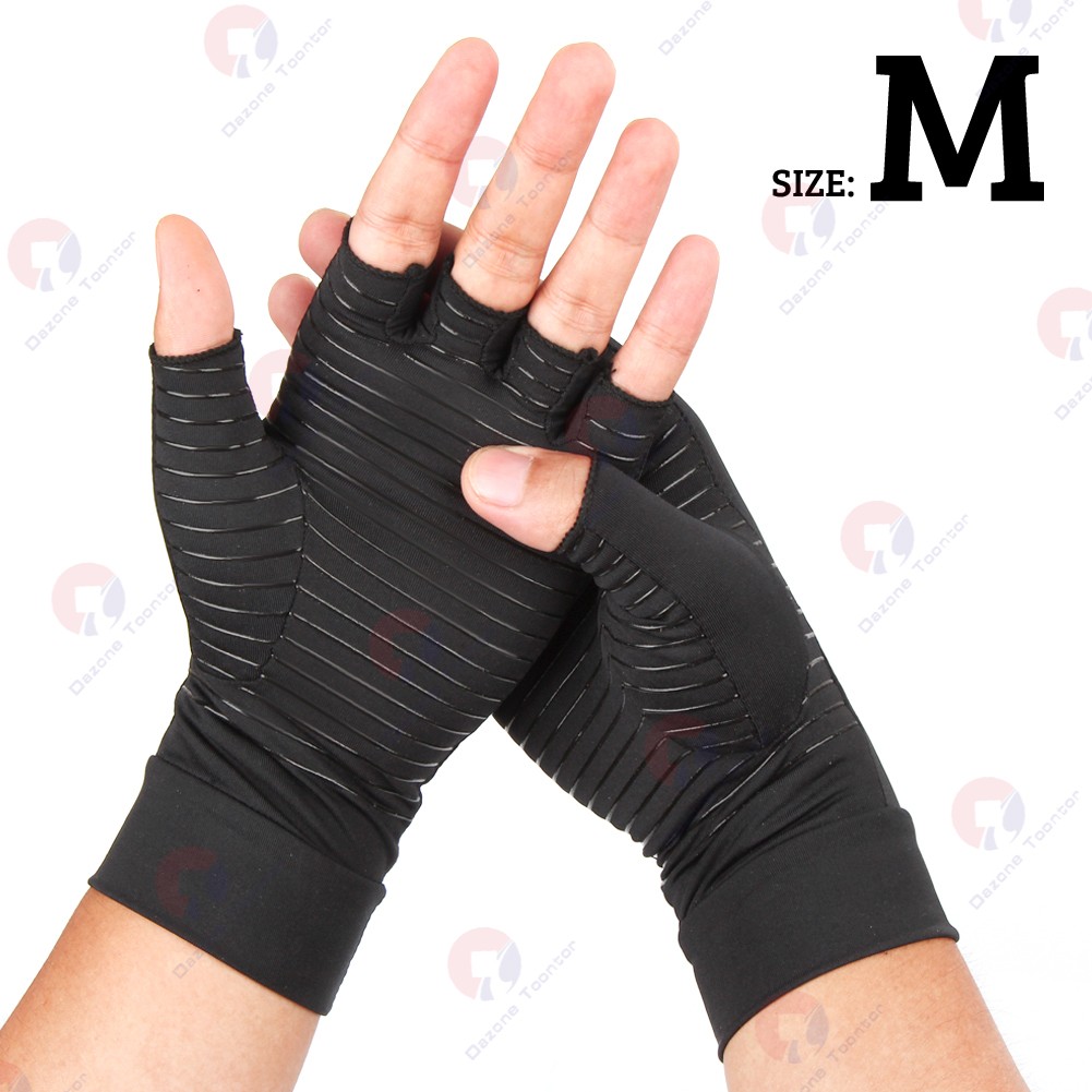 1 Pairs Copper Arthritis Compression Gloves Hand Support Joint Pain Relief Black