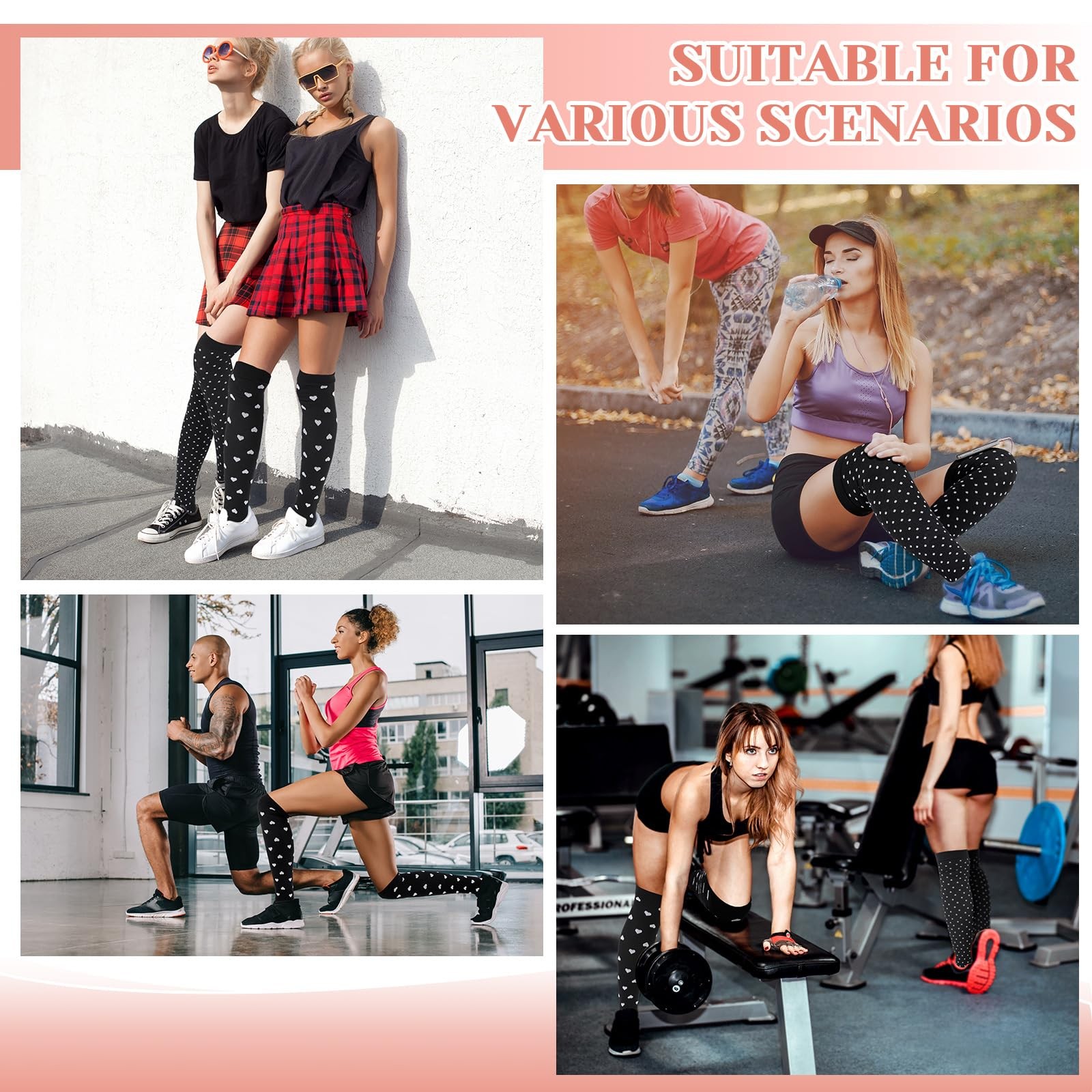 4 Pairs Thigh High Compression Socks Women Nurse Running Travel Support Gift
