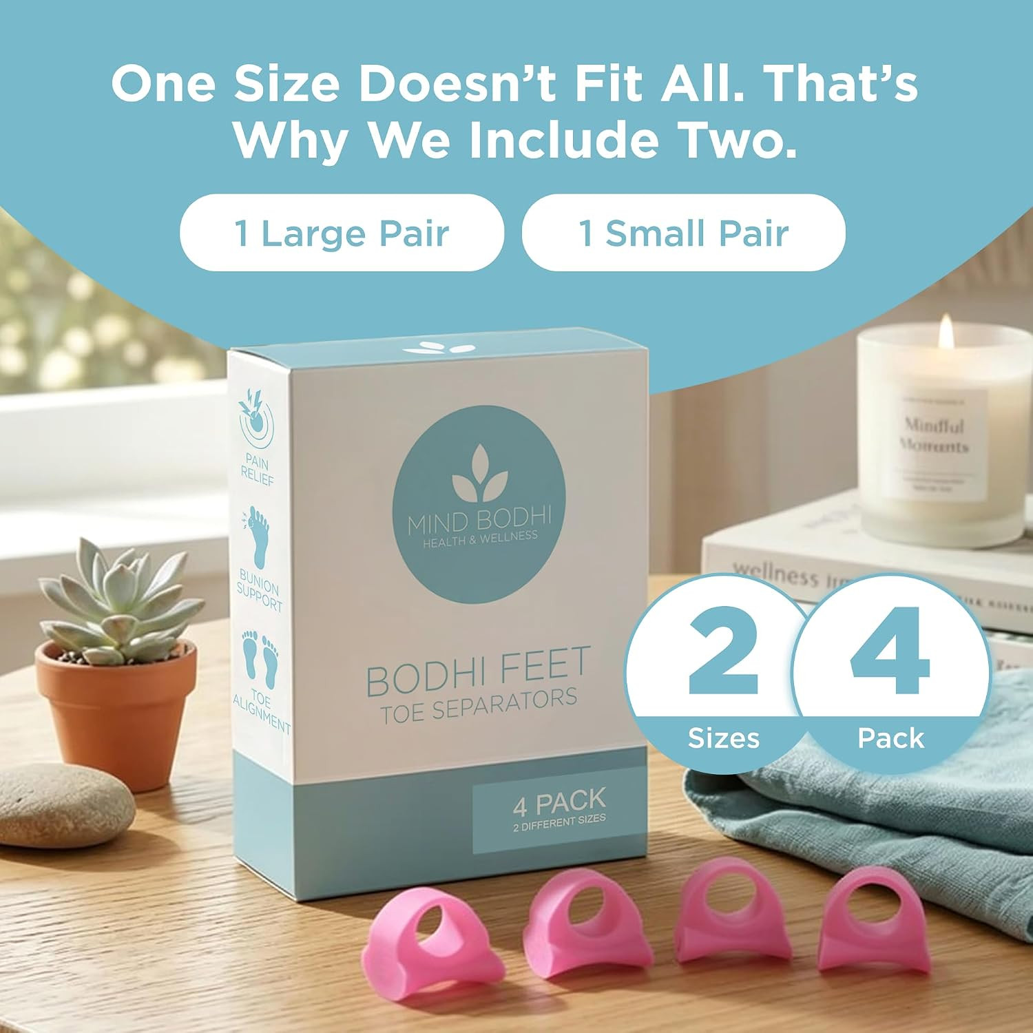 Mind Bodhi Single-Loop Toe Separators 4-Pack: Correcting Bunions and Restoring T