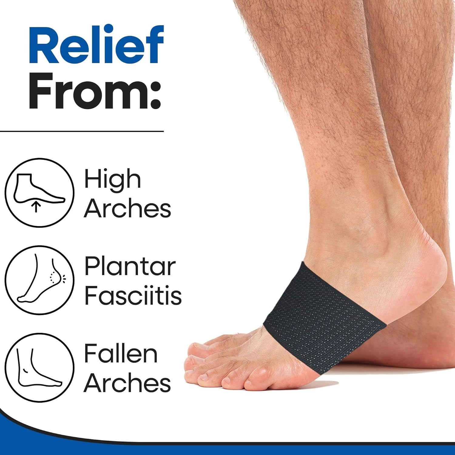 Versatile Foot Arch Support Bands for Flat Feet & High Arches – Black, 6 Count