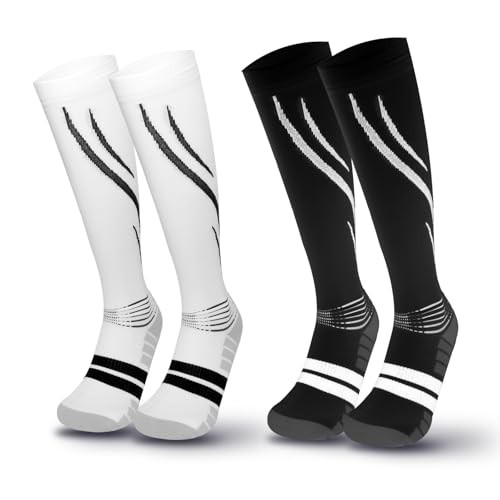 Compression Socks for Men & Women, Light Support Athletic 5-8.5 Black + White