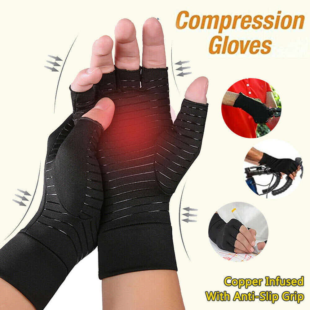 Fingerless Copper Compression Arthritis Gloves Hand Support Joint Pain Relief