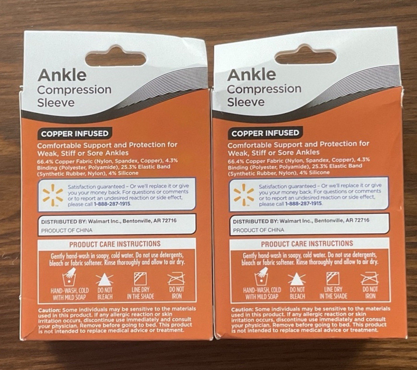 2 x Copper Infused Ankle Compression Sleeve Brand New Equate Brand