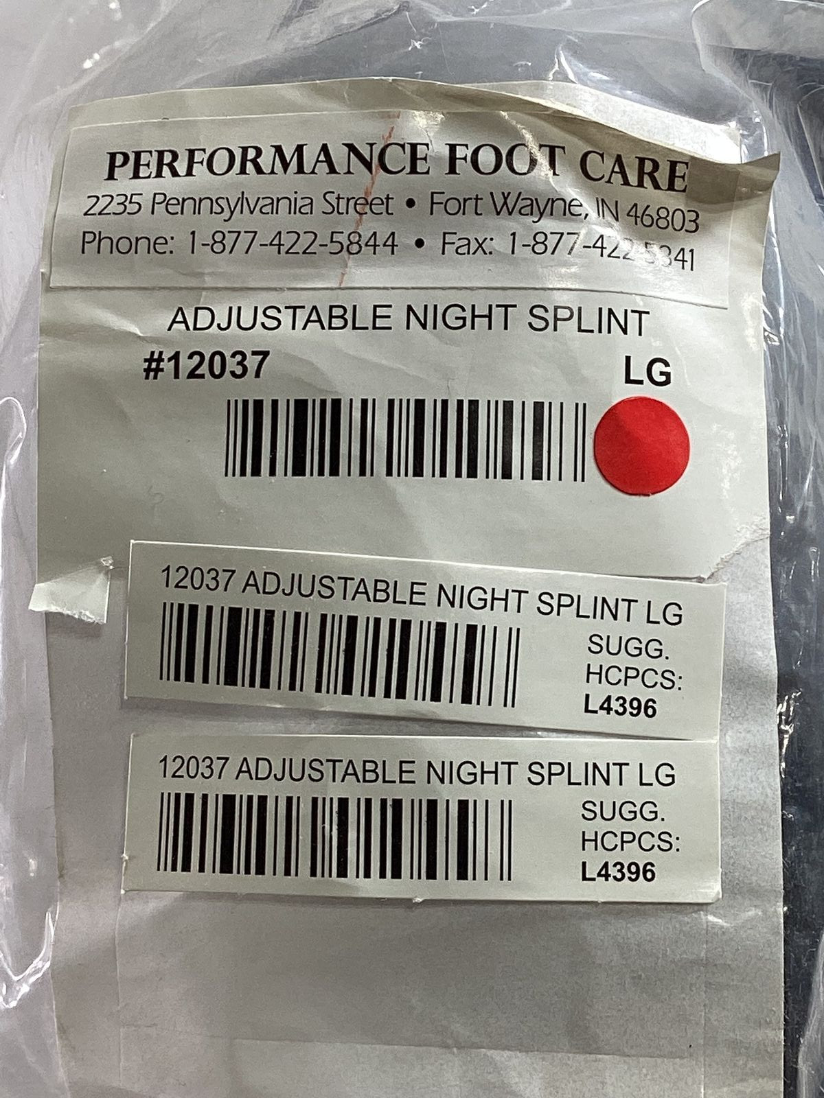 Performance Foot Care Adjustable Night Splint Large
