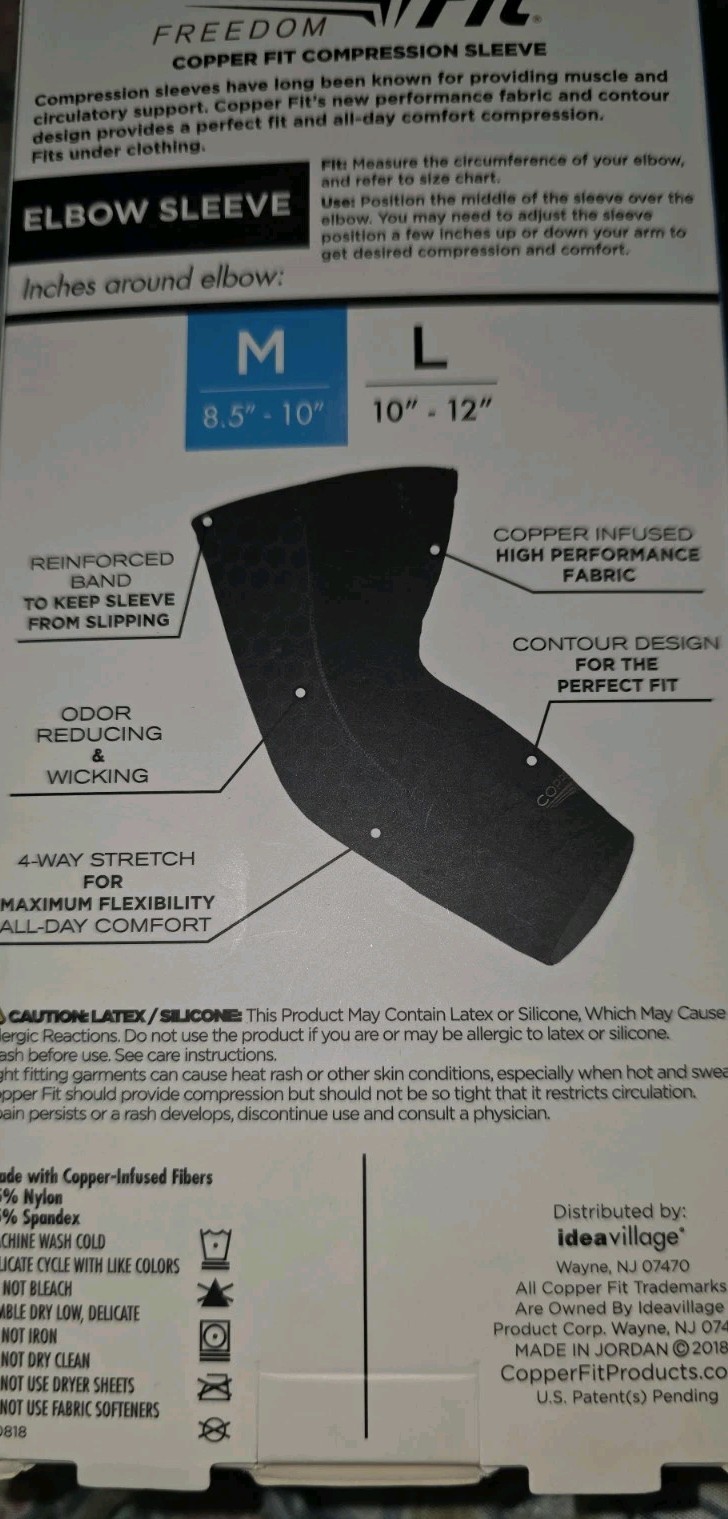 Copper Fit Freedom Compression Elbow Sleeve Medium 8.5-10in Support Brace NIB