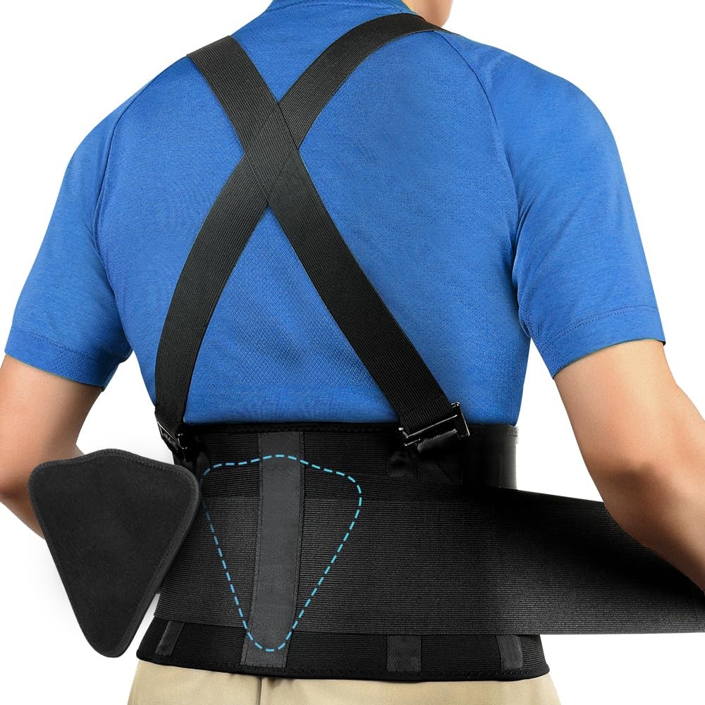 FITTOO Back Brace with Removable Suspenders & Lumbar Large (Pack of 1), Coal