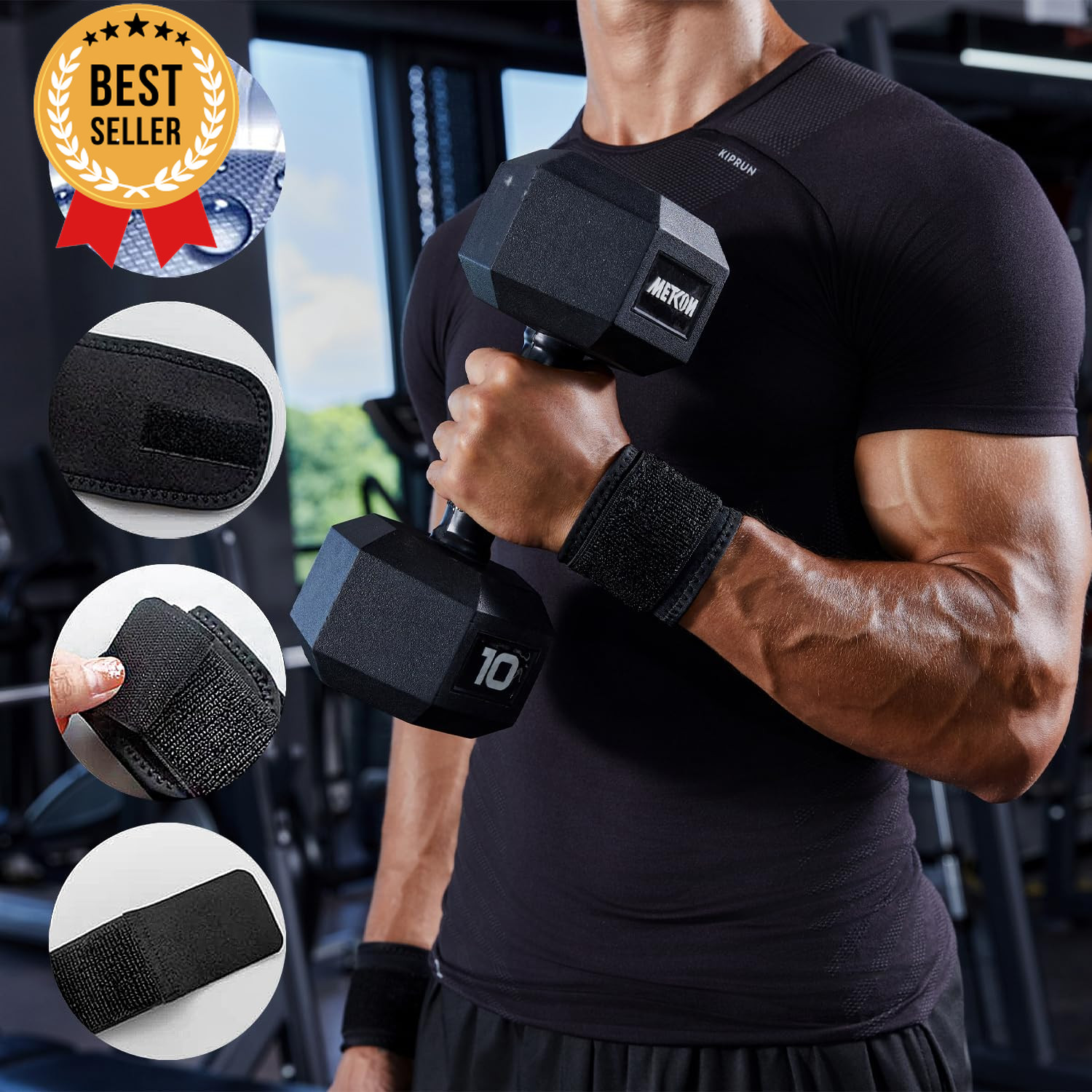 2-Pack Adjustable Wrist Brace Support Straps for Fitness Weightlifting Black