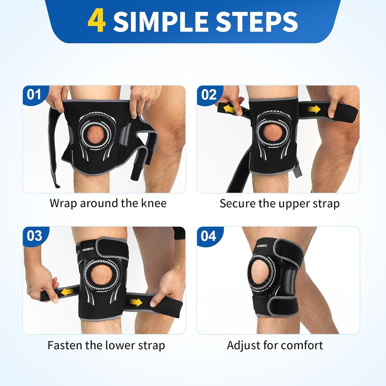 ELITE Adjustable Knee Brace with Gel Pad & Stabilizers for Pain Relief – Large