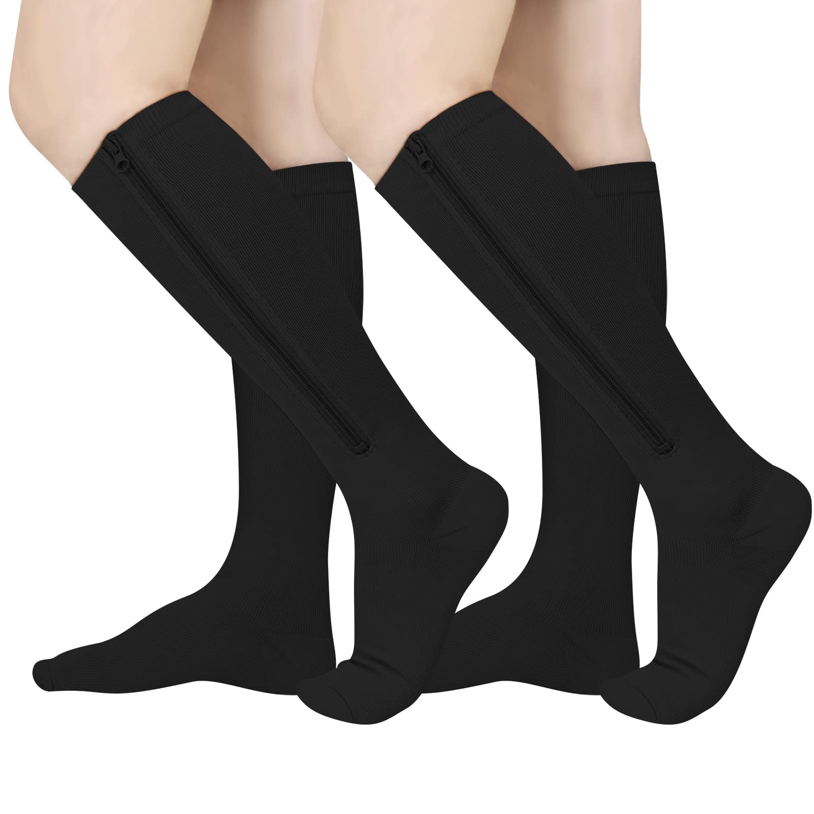 2 Pairs Zipper Compression Socks, 15-20 mmHg Closed Toe Compression Stocking …