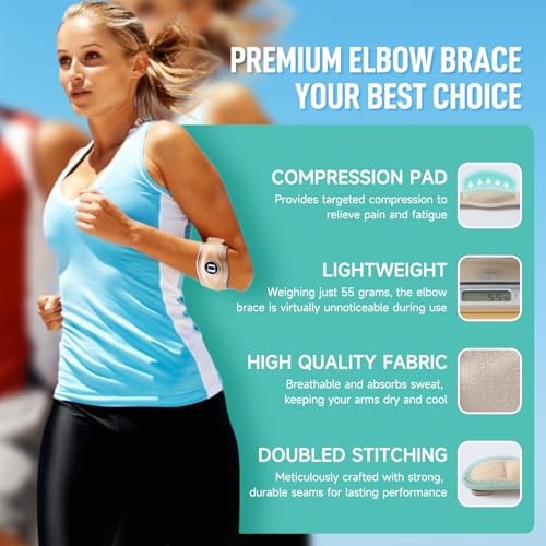 Tennis Elbow Brace for Women & Men, Adjustable Golfer Elbow Strap 2 Pack Beige